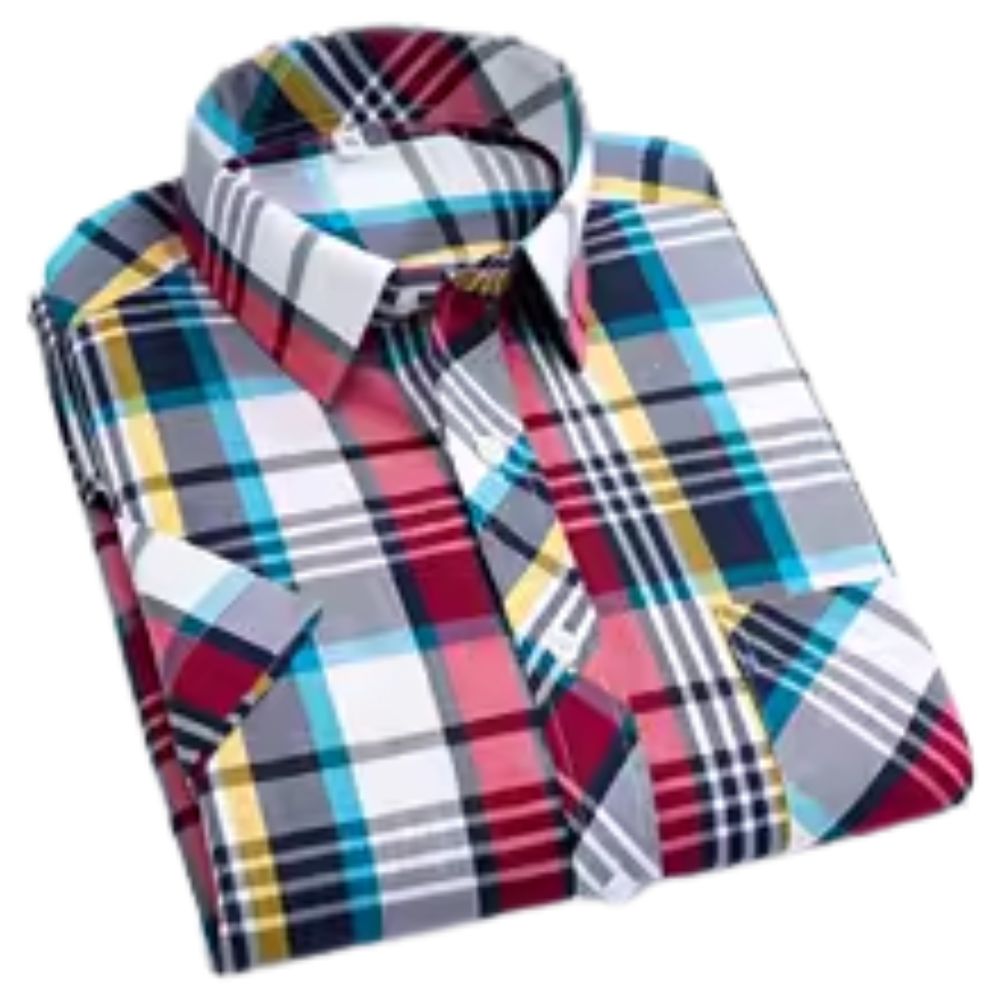 Camisa de algodão de manga curta axadrezada