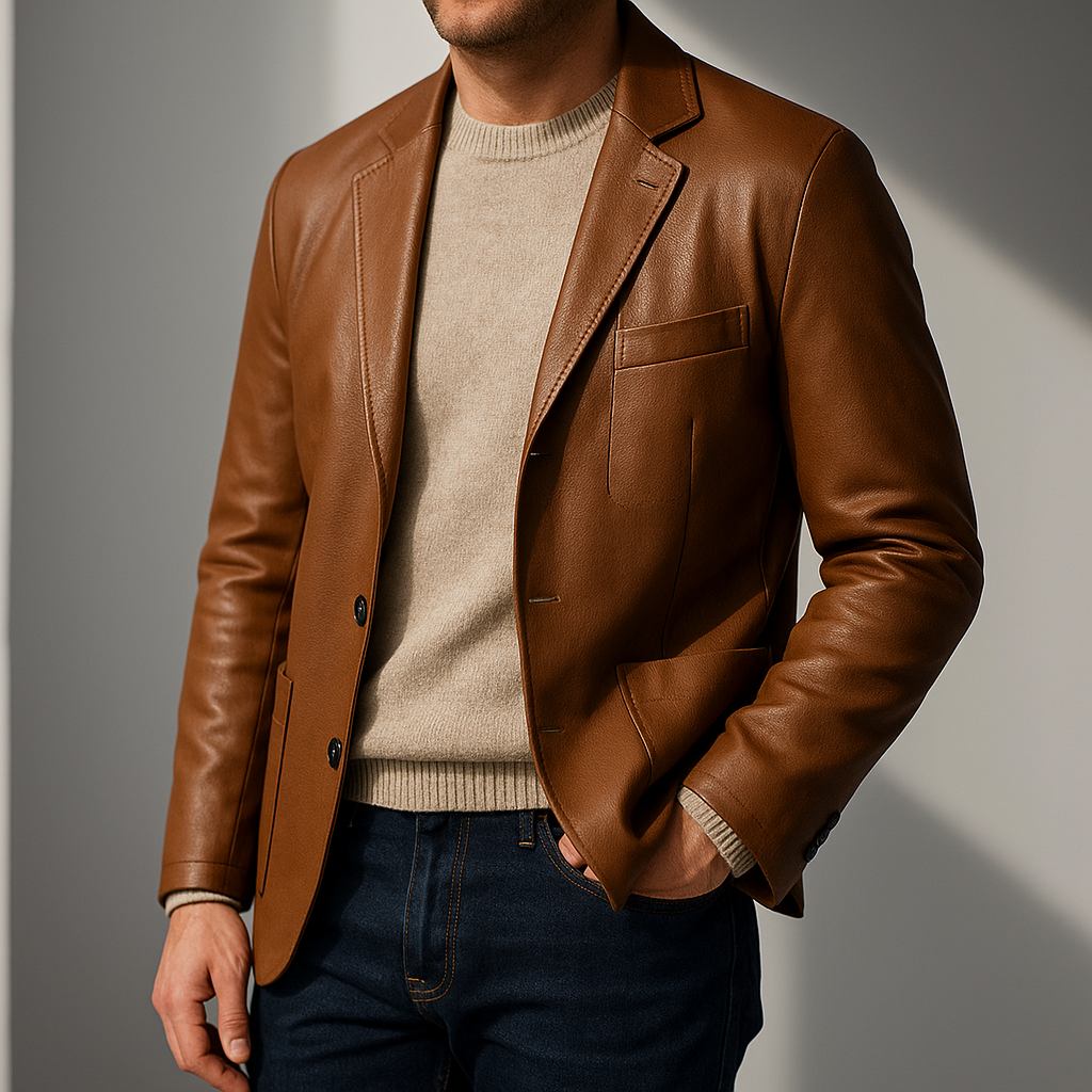 Blazer de couro elegante para homem