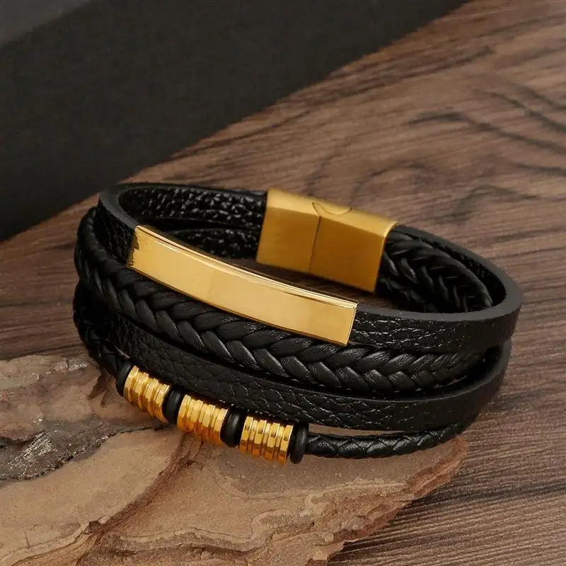 Pulseira de couro tecida elegante para homem