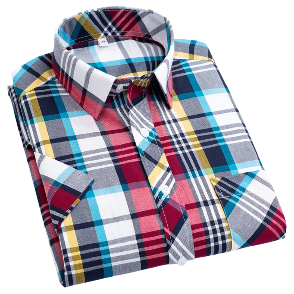 Camisa de algodão de manga curta axadrezada