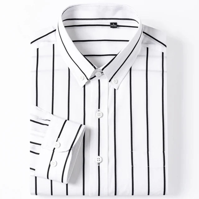 Camisa elegante de algodão às riscas