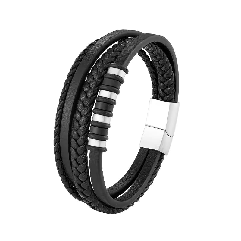 Pulseira clássica em couro multicamadas