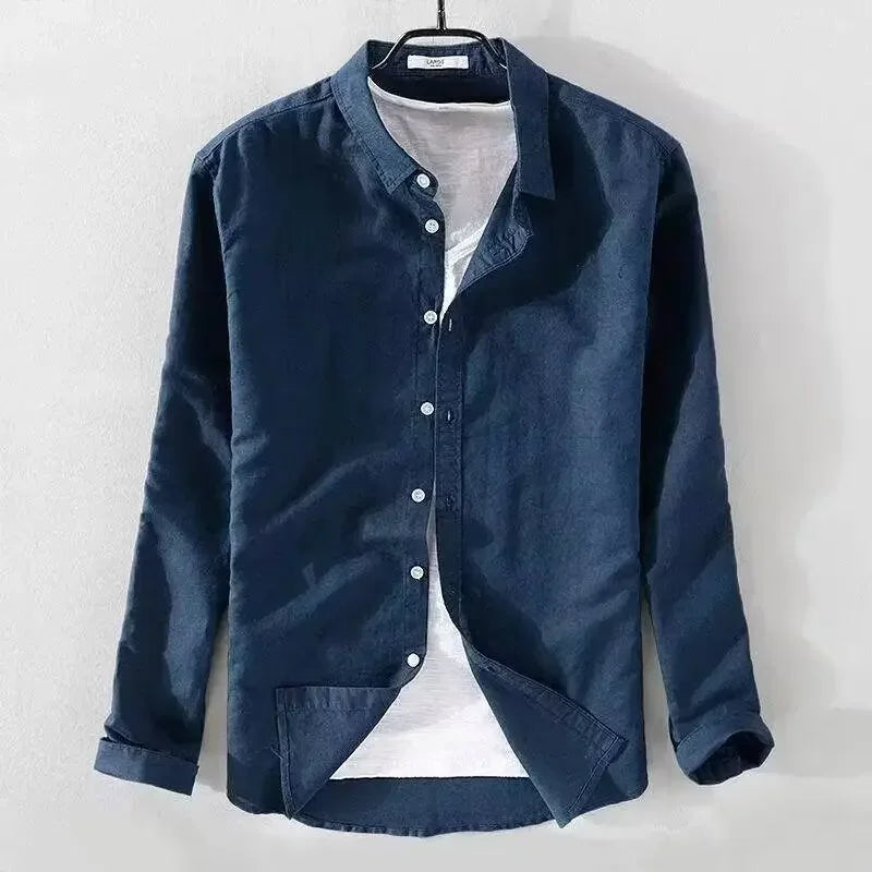 Camisa casual de algodão e linho