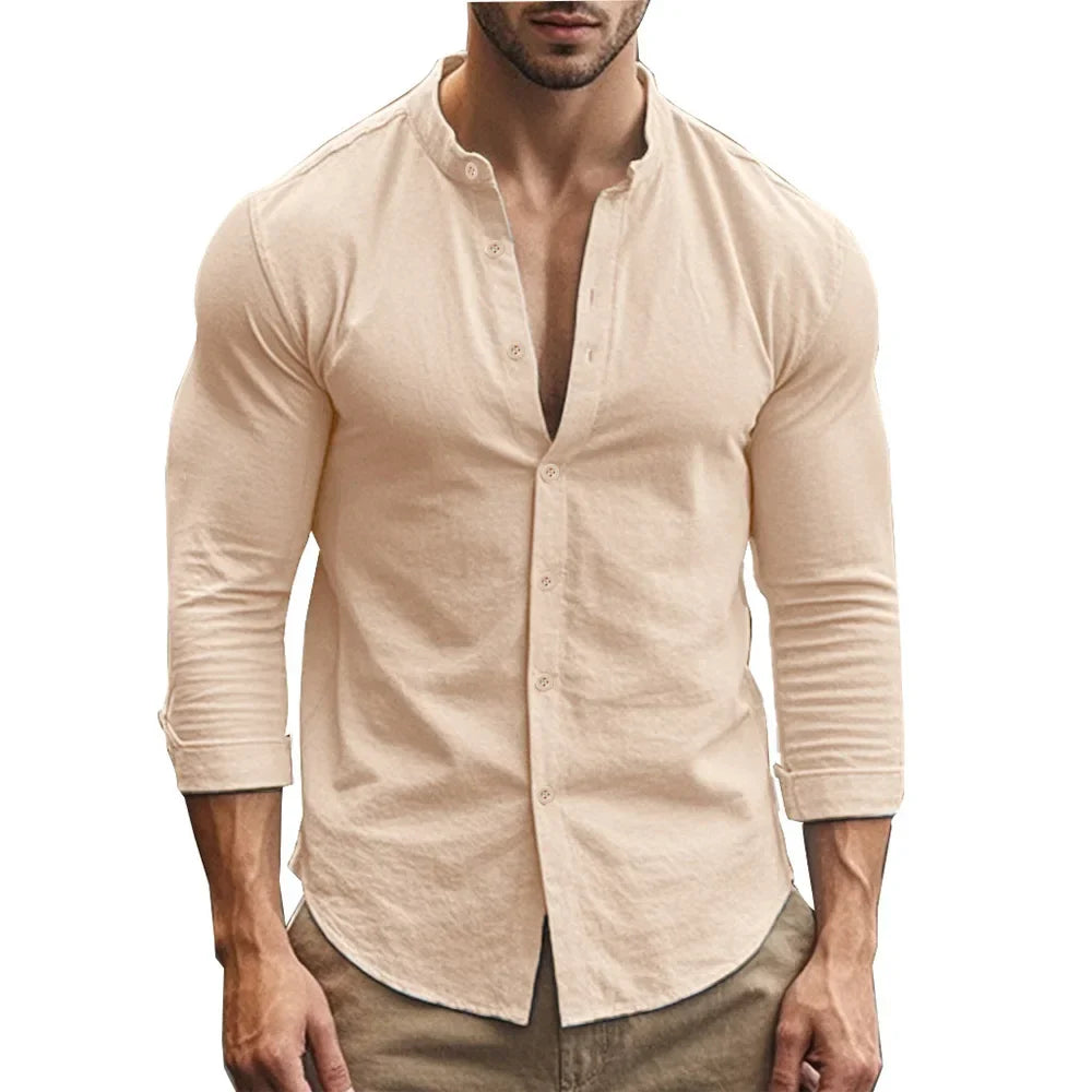 Camisa casual de verão em algodão e linho