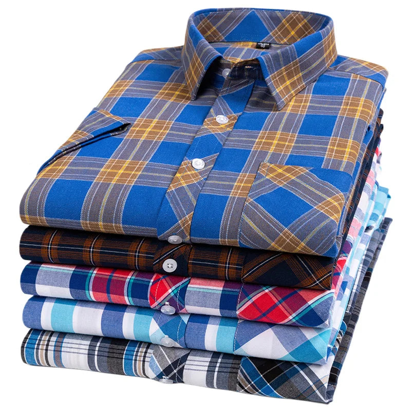 Camisa de algodão de manga curta axadrezada