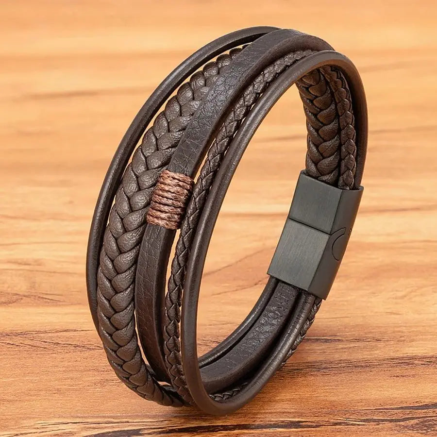 Pulseira de couro tecida para homem