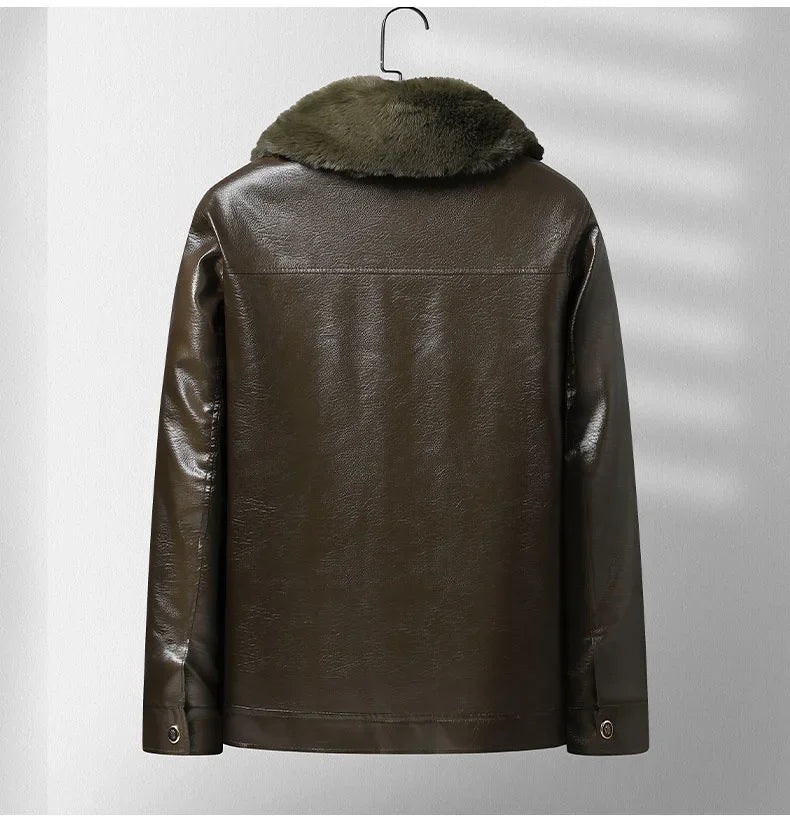 Casaco de couro de velo espessado