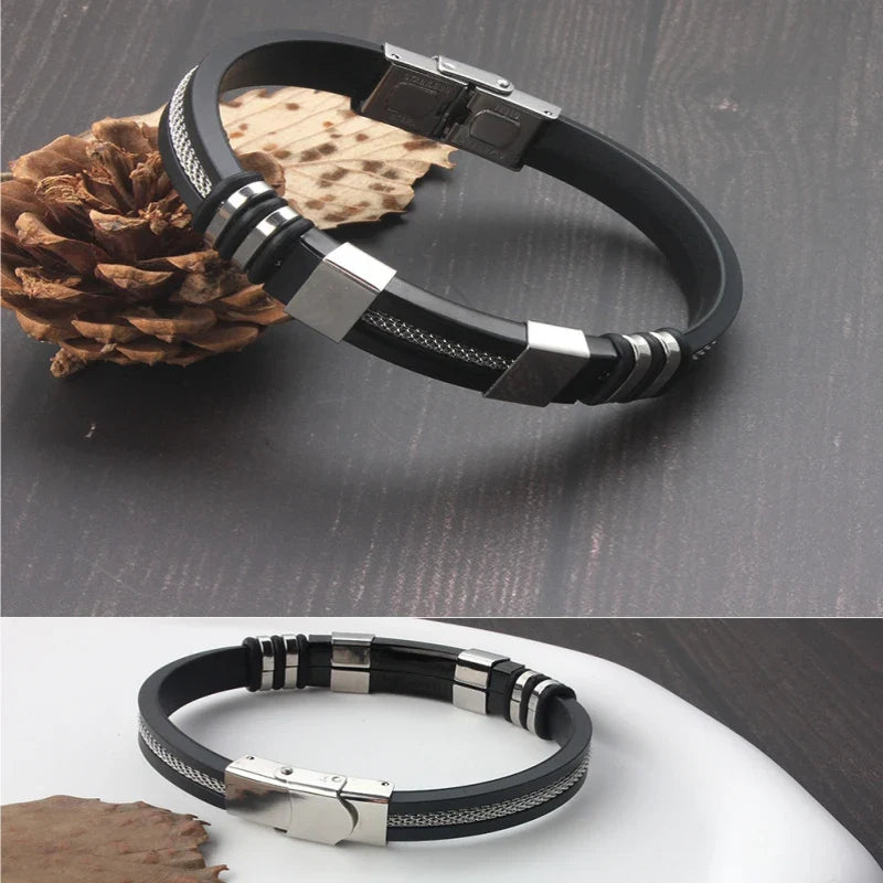 Pulseira em pele de silicone de aço inoxidável