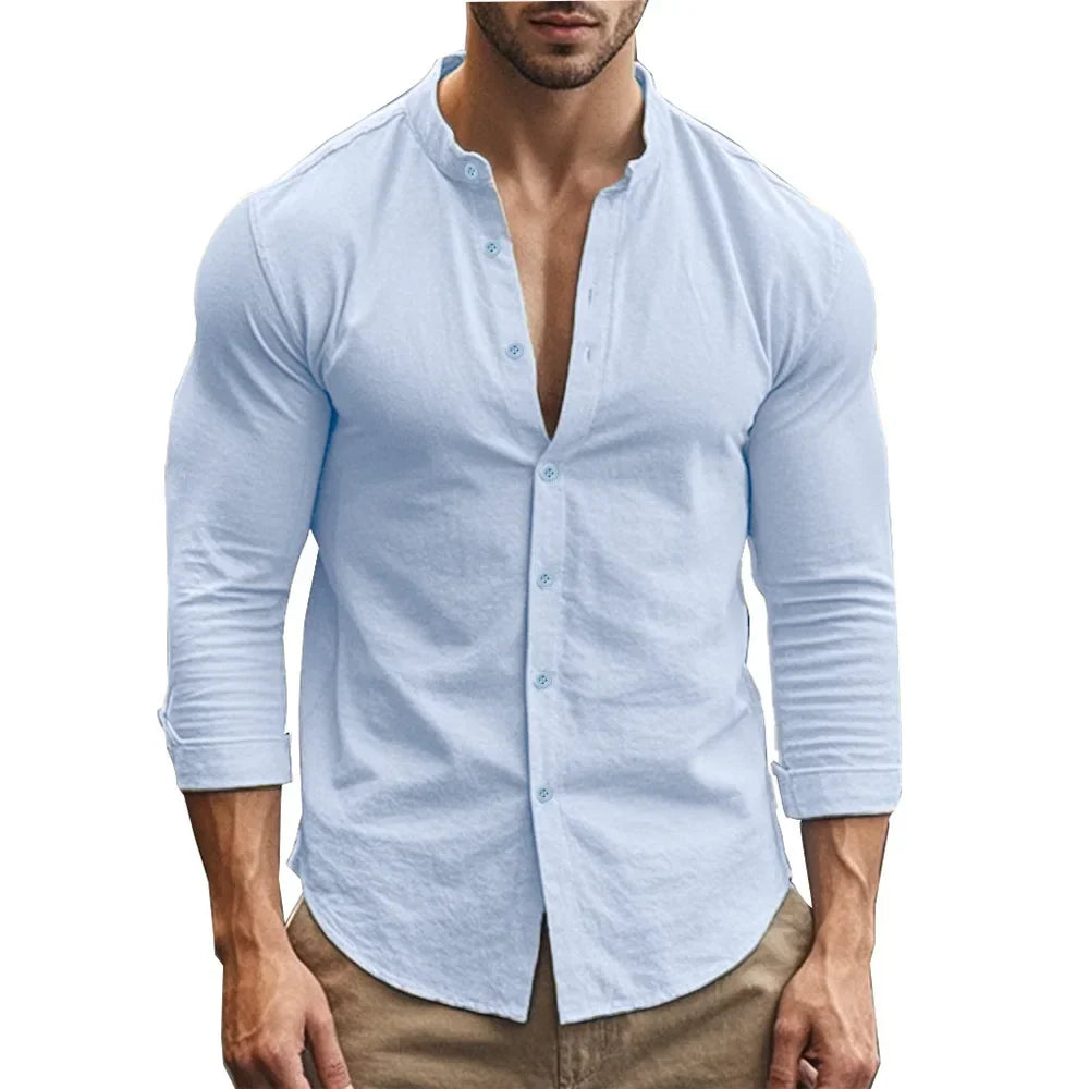 Camisa casual de verão em algodão e linho