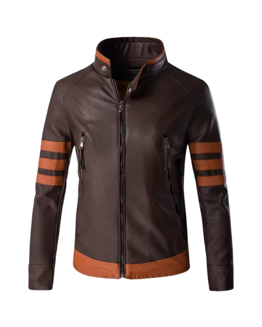 Casaco de cabedal às riscas elegante