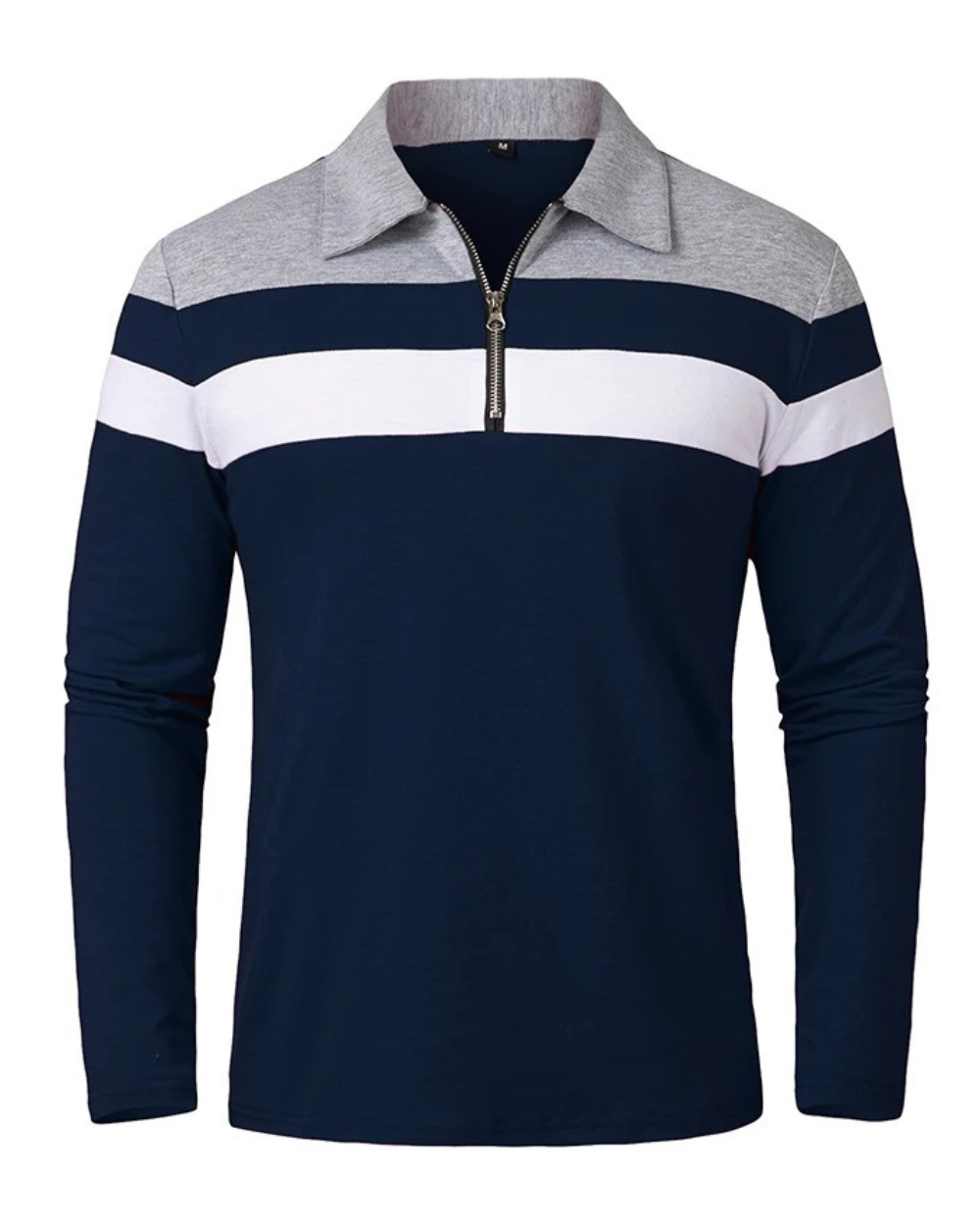 Camisola elegante com fecho de correr às riscas