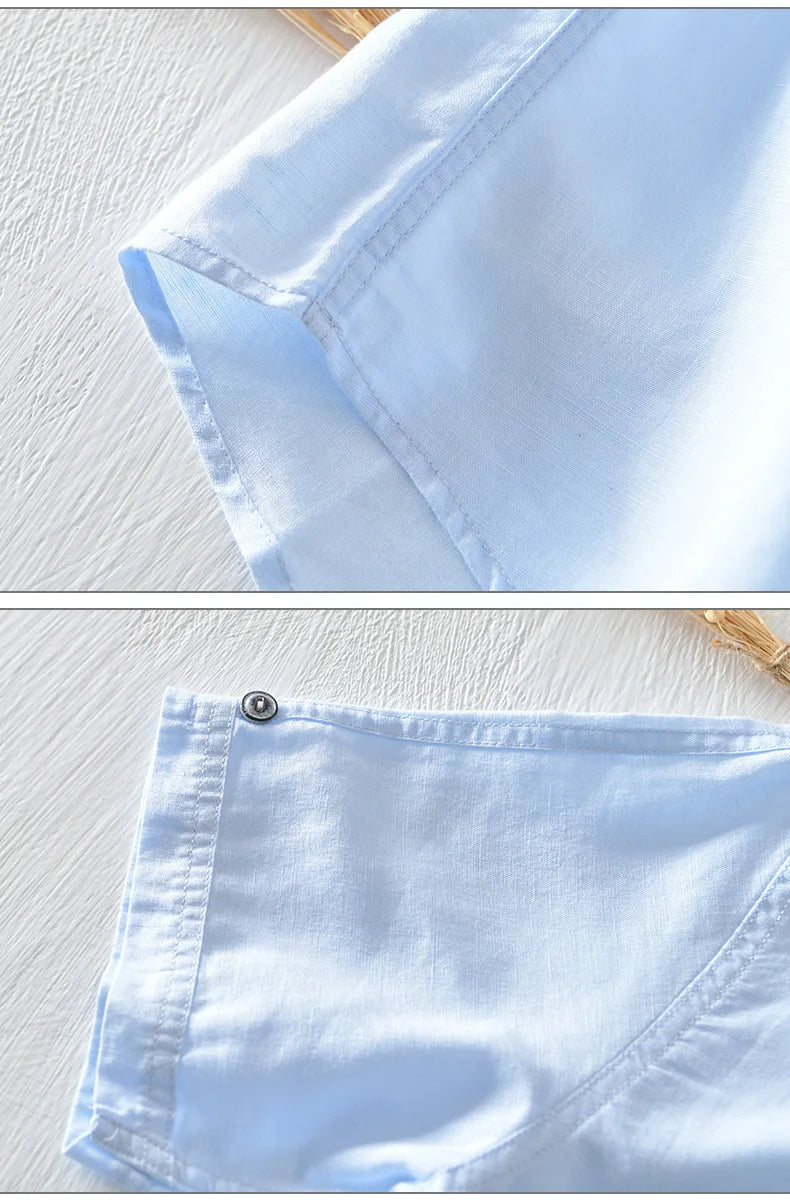 Camisa de manga curta em linho de algodão