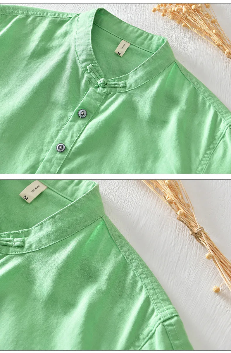 Camisa de manga curta em linho de algodão