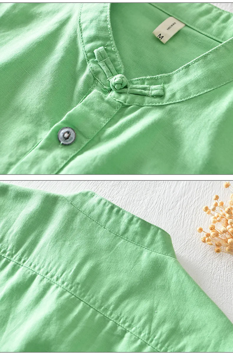 Camisa de manga curta em linho de algodão