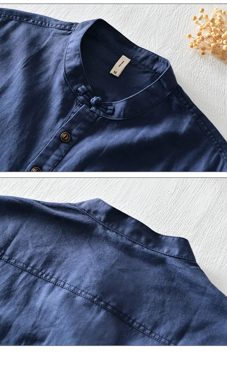 Camisa de manga curta em linho de algodão