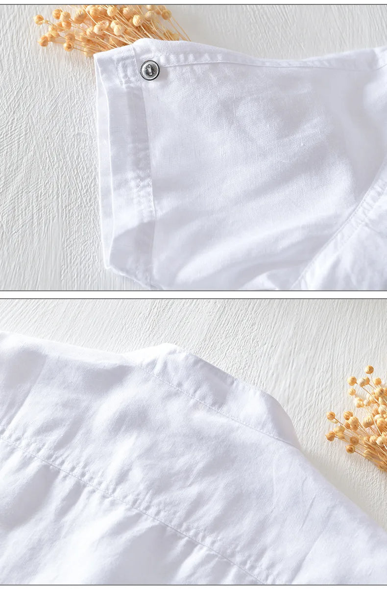 Camisa de manga curta em linho de algodão