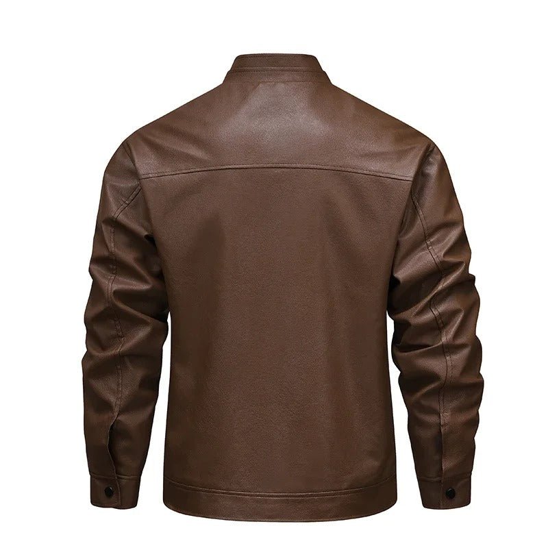 Casaco de couro vintage forrado a lã