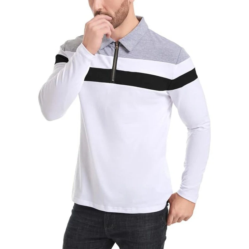 Camisola elegante com fecho de correr às riscas