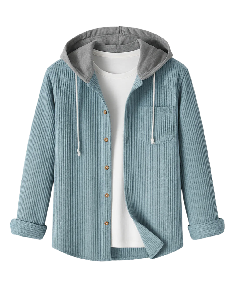 Camisa de bombazina com capuz e botões