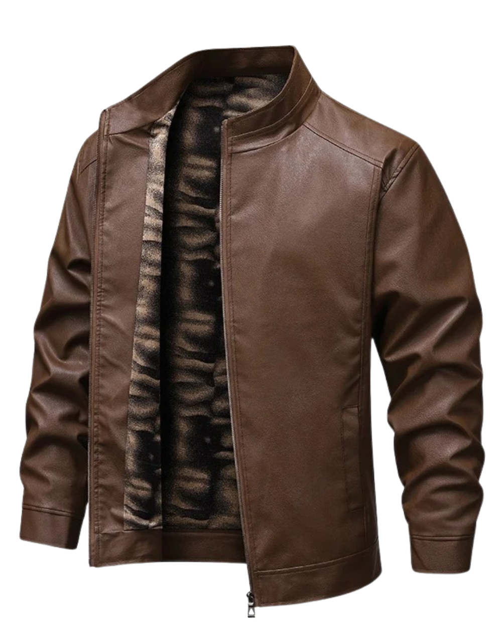 Casaco de couro vintage forrado a lã